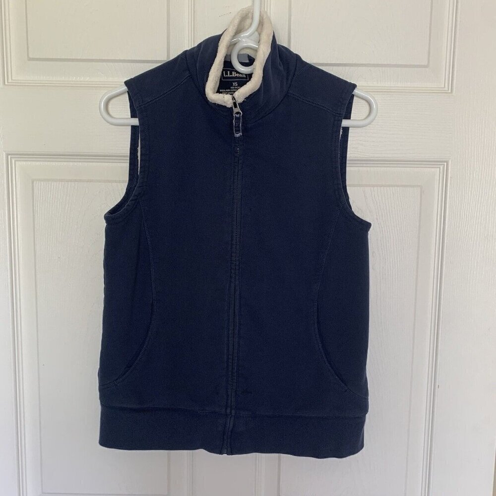 LL Bean Vest Women’s XS Blue Jersey Fabric Sherpa Lined Soft Zip